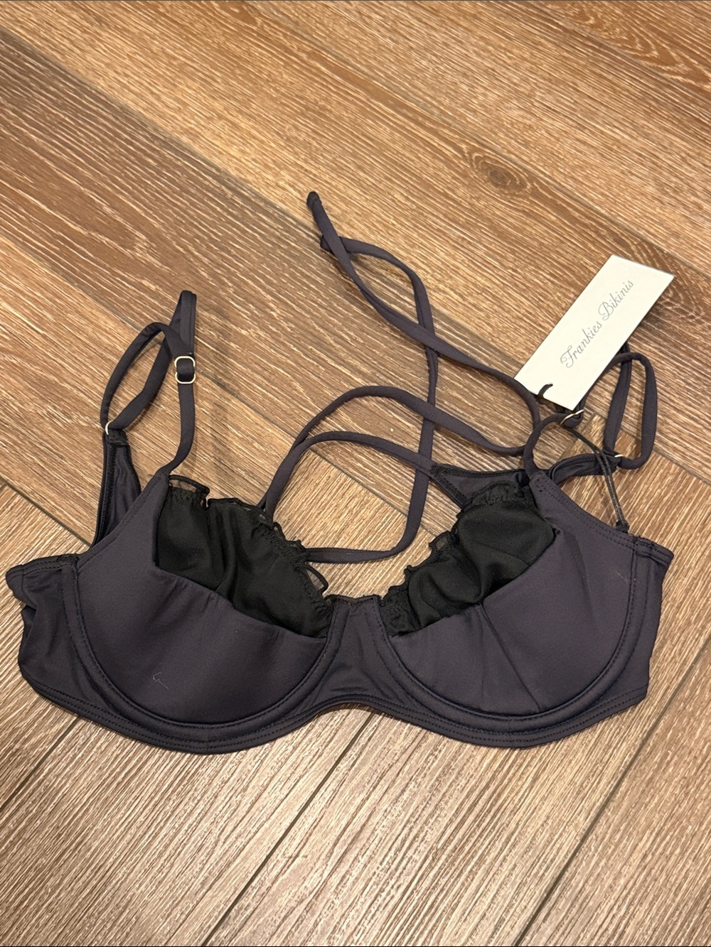 Frankie's Bikinis Dark Charcoal Ruffle Underwire Bralette